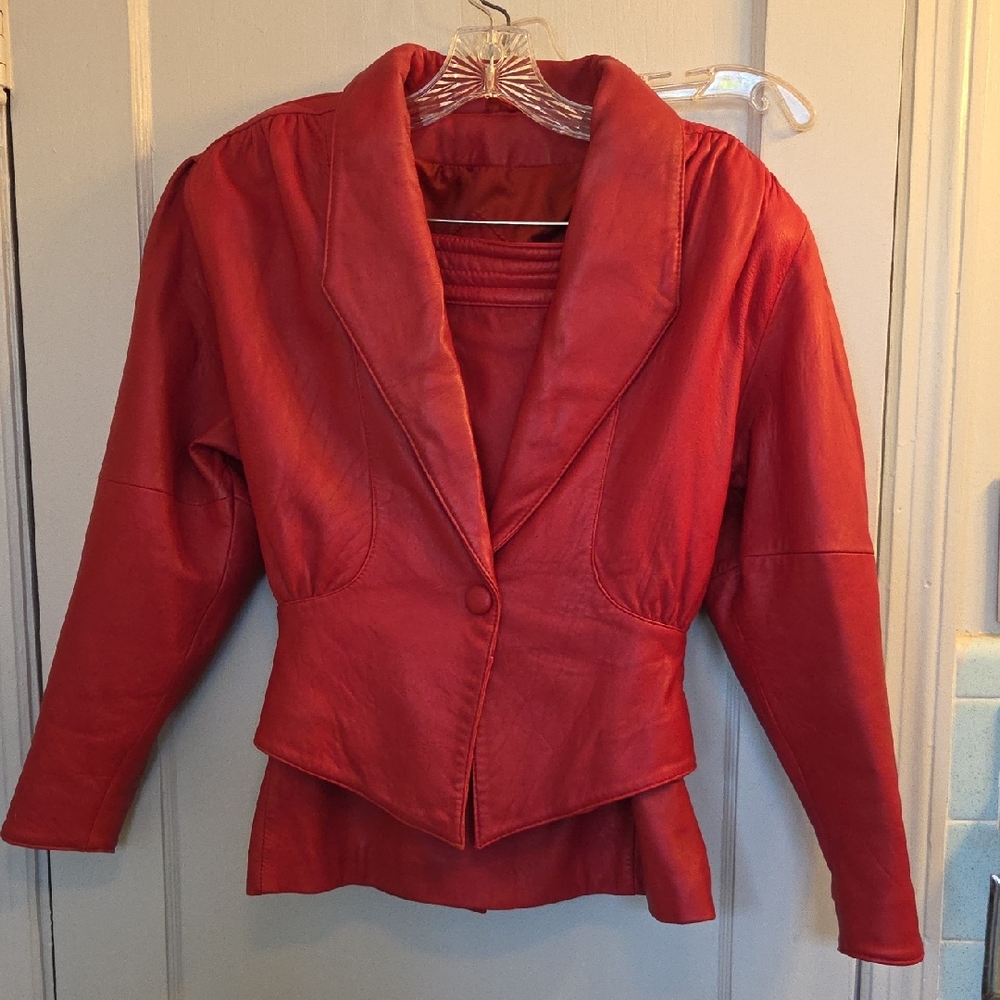 Brass Plum Nordstom Red Leather Jacket And Skirt Size P